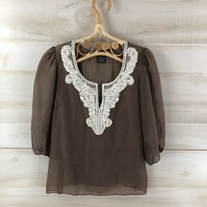 Anthropologie Fei sheer silk boho blouse top XS